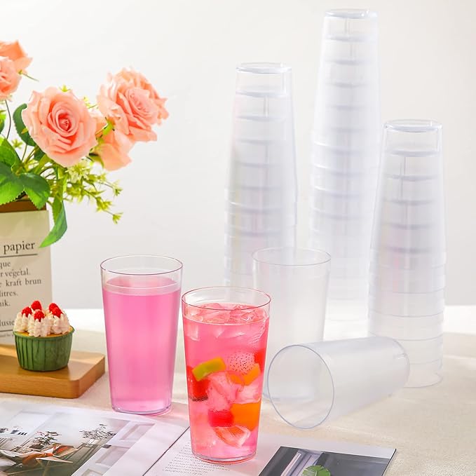 Mumufy 48 Pieces Stackable Plastic Tumblers Restaurant Drinking Glasses, 20 oz Frosted Reusable Plastic Lightweight Restaurant Tea Cups Beverage Tumblers, Clear