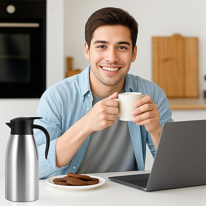 2 Pcs 68 OZ Insulated Coffee Carafe – Thermal Stainless Steel Carafe for Hot Liquids | Double Wall Coffee Thermos Dispenser with Cleaning Brushes – Keep 12H Hot & 24H Cold