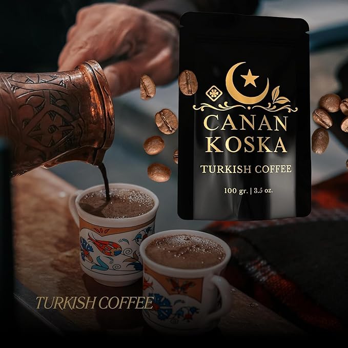 Canan Koska Turkish Coffee Medium Roast Ground Coffee 100% Arabica, Finely Ground for Rich Flavor and Smooth Texture, Ideal for Traditional Brewing in a Cezve - 3.5 Ounce (100g) - Pack Of 6