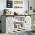 4 EVER WINNER Farmhouse Coffee Bar Cabinet, 59" Buffet Cabinet with Storage & Sliding Barn Doors, Kitchen Storage Cabinet, Coffee Station, Living Dining Room, White