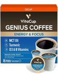 VitaCup Decaf Genius Keto Coffee Pods with MCT Oil, Turmeric and B Vitamins for Focus in Recyclable Single Serve Pod Compatible with K-Cup Brewers Including Keurig 2.0, 16 Ct
