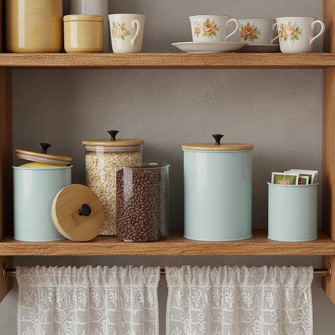 Kitchen Canisters for Countertop Set of 4 with Customizable Chalkboard Labels & Marker Pen - Big Iron Kitchen Canisters with Airtight Lids - Sage Green Canister Set - Flour and Sugar Containers