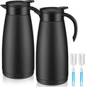 Uiifan 2 Pcs 51 Oz Thermal Coffee Carafe Stainless Steel Insulated Vacuum Coffee Carafes Double Walled Vacuum Thermal Pot Flask with Brushes for Keeping Cold Hot Tea Water Milk Home Office (Black)