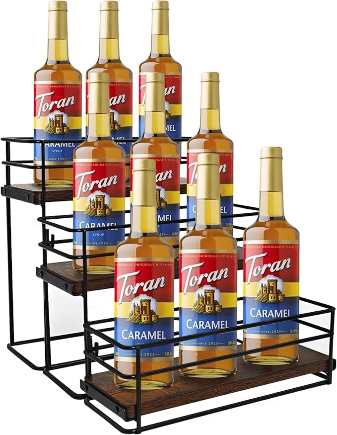 9 Bottle Coffee Syrup Rack Organizer 2 Tier Syrup Holder Stand for Coffee Bar Syrup Storage Shelves for Bar Family Storage Small Wine Rack for Syrup Wine Dressing