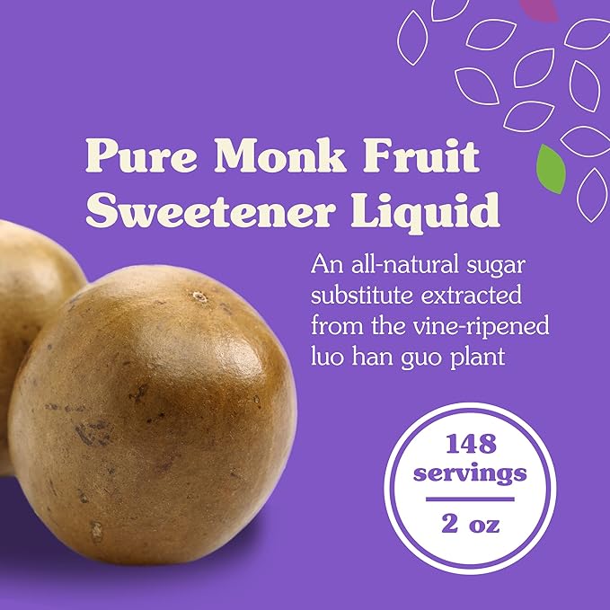 NuNaturals All-Natural Monk Fruit Liquid Plant-Based Sweetener, Zero-Calorie, Low Glycemic, 2 oz