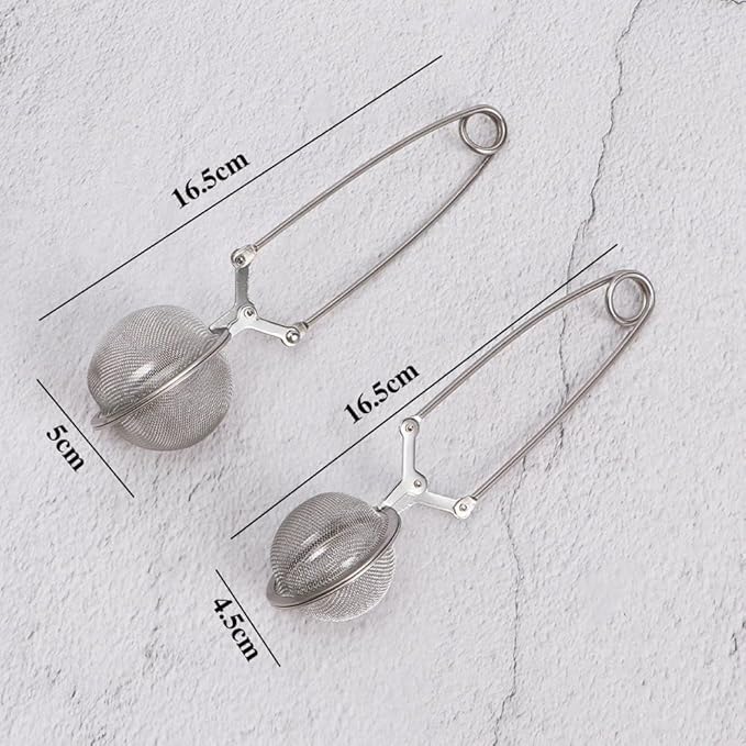 Silver Snap Ball Tea Strainer with Handle,Tea Strainer Ball Stainless Steel Tea Infuser Filter, Tea Strainers and Filters, Tea Accessories for Loose Leaf Tea Spices Seasonings Kitchen and Dining