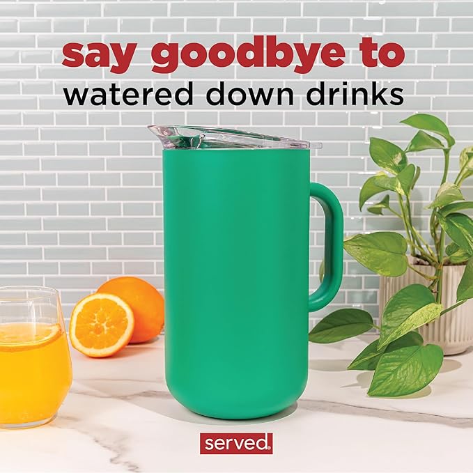 Served Premium Insulated Pitcher (2L/66oz) - Double Walled, Copper Lined Stainless Steel Pitcher with Lid - Vacuum Insulated Carafe for Hot Coffee, Tea, Iced Drinks, Water, Cocktails, and More