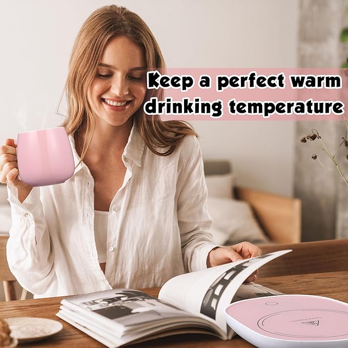Honeydak Coffee Mug Warmer Cute Cat Mug Set Cup Warmer for Desk for Women Heated Coffee Warmer for Mom Home Office Christmas Birthday Gifts(Pink)