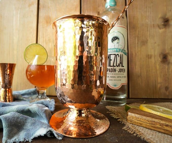 Sertodo Copper Cocktail Glass | Pedestal Base | 16 oz | 100% Pure Copper, Heavy Gauge, Hand Hammered | Keep Drinks Colder While Mixing | Professional Bartender Grade | Gift the Mixologist's Choice