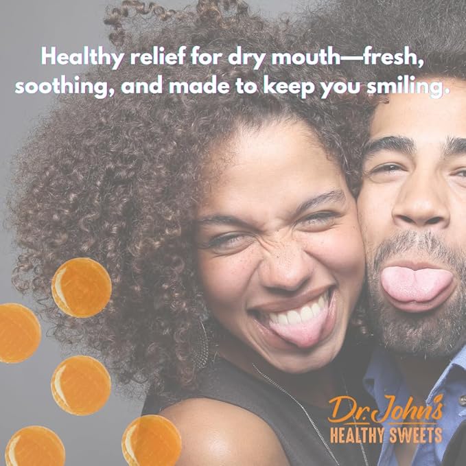 Dr. John's Healthy Sweets Orange Dry Mouth Drops with Zero Sugar, Dye-Free, Plant Based, Keto Friendly, 24 Count, 3.85oz Bag