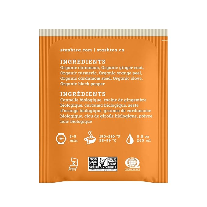 Stash Tea Organic Turmeric Chai, Caffeine-Free, Non-GMO Project Verified, Serve Hot or Iced, 96 Tea Bags, 16 count (6 pack)
