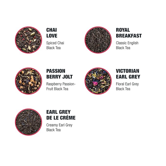 Tiesta Tea - Black Loose Leaf Tea Gift Set, High Caffeinated Assorted Blends, 5 Pouches for Hot & Iced Brews Variety Pack, English Breakfast, Earl Grey, Chai, & Passion Fruit