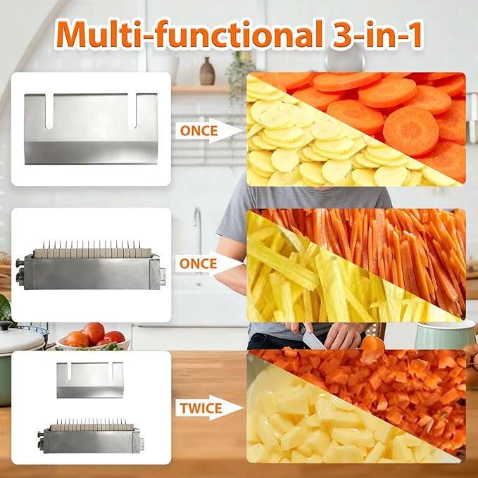 110V Commercial Vegetable Slicer, Adjustable Thickness 0.04-0.30’’, Electric Vegetable Chopper with Output 441-772 Lbs/h, Potatoes Onions Shredder, Stainless Steel