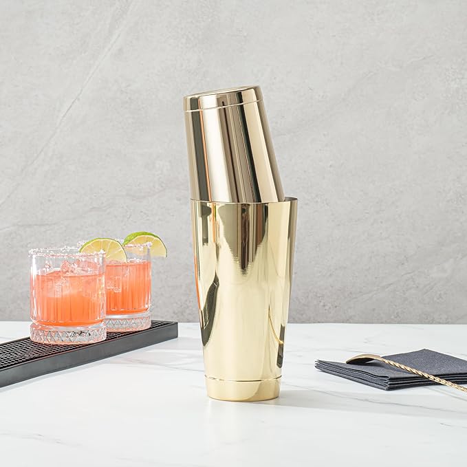 Restaurantware Bar Lux 24 Ounce Boston Shaker 1 Gold-Plated Cocktail Shaker - Weighted Bottom No Leak Stainless Steel Martini Drink Mixer Essential Bar Tool For Home Use Or Bartenders