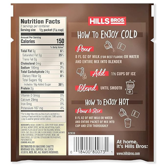 Hills Bros. Frappés Instant Drink Mix – Indulgent Café-Style Beverage – Gluten-Free, Kosher-Certified – Easy to Make Hot or Cold – Premium, Rich Taste, Gourmet Coffee Experience – Vanilla Crème, 2.3 oz ( Pack of 12 )