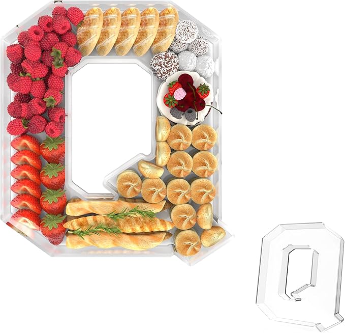11" Acrylic Letter Charcuterie Tray, Charcuterie Letters Fillable Box for Food, Reusable Serving Cake Candy Dish Display Tray for Birthday Anniversary Party Decoration (Letter Q)
