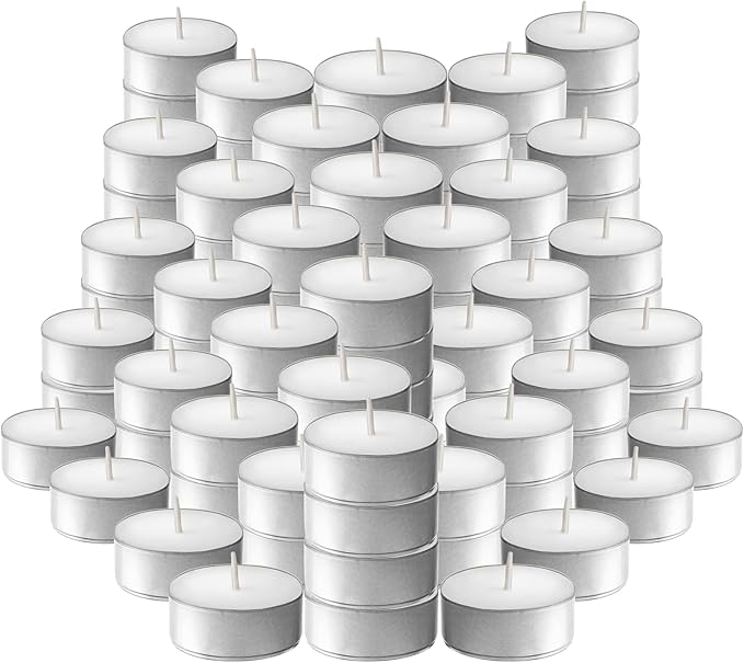 L'ner Tea Light Candles – Set of 100 Unscented Tea Lights – Burns Aprx. 4 Hours – Party & Ambience Candles – Restaurant Decorations