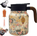 Vintage Floral Pattern Teapot – Built-In Infuser, 800ML/1000ML Heatproof Stainless Steel Teapot with Lid for Hot Drinks (Pink, 800ml-Wooden handle)