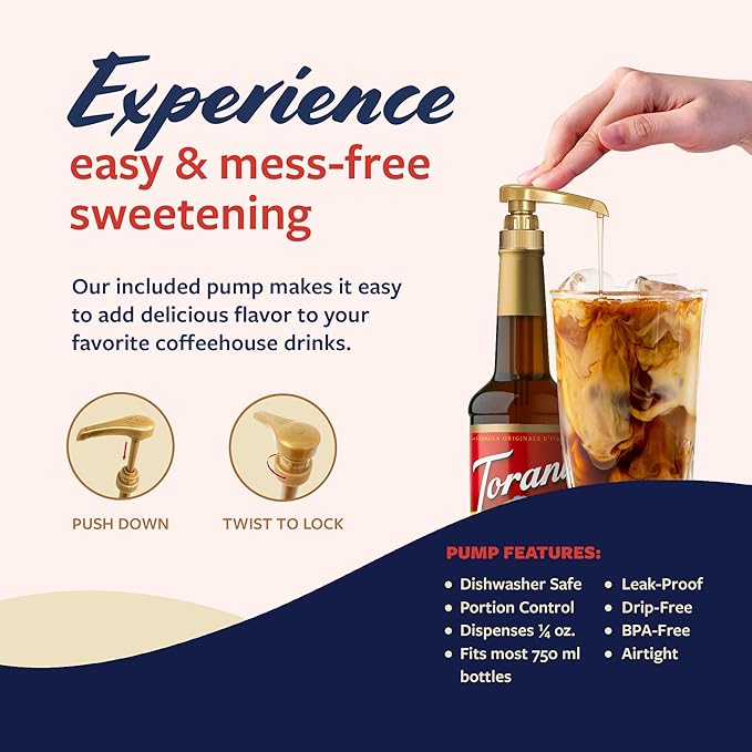 Torani Coffee Syrup, Cinnamon Flavored Syrup for Drinks, Pump Included, 25.4 Fl Oz