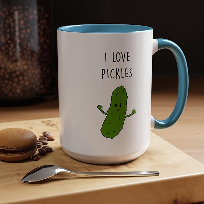 Cute Pickle Lovers Coffee Mug - I Love Pickles, Black Accent Mug, Funny Gift for Veggies Fans, Kitchen Decor, Unique Ceramic