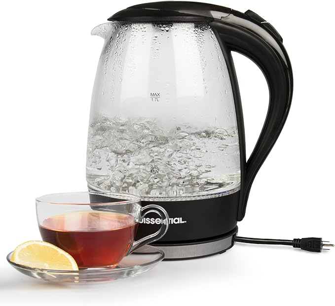 Electric Water Tea Kettle (1.7Liters) -Fast Heating w Auto Shut-Off, Boil-Dry Protection & Cool Touch Handle- Non Slip 360° Rotary Base -30" Cord Wraps into Base for Easy Storage & Cordless Serving
