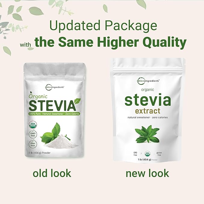 Pure Organic Stevia Powder, 1 Pound, 2,837 Servings, Highest Grade Stevia Green Leaf Extract Reb-A, Reduced Bitter Aftertaste, 0 Calorie, Natural Sweetener, Sugar Alternative, Keto Friendly