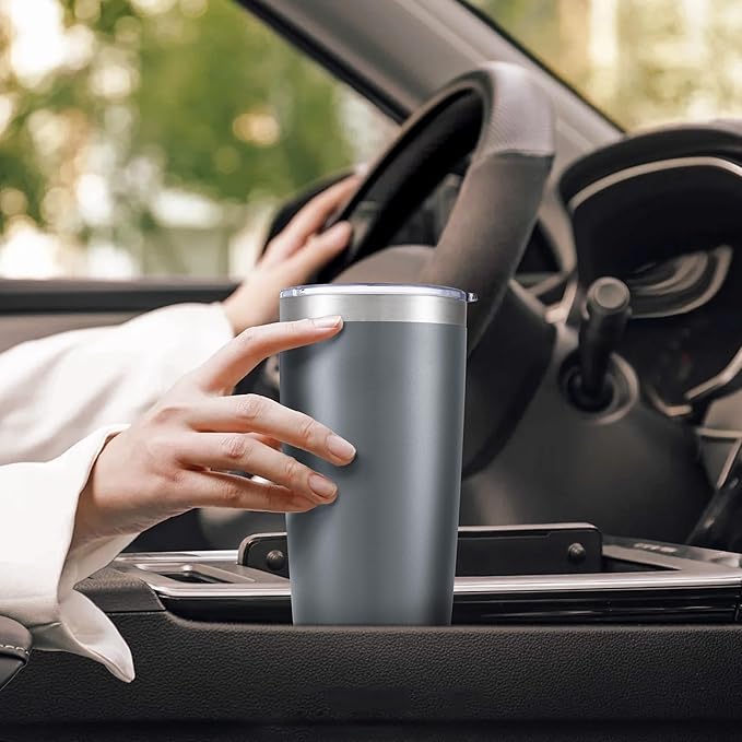 20 oz Tumbler with Lid Stainless Steel Insulated Tumblers Bulk Double Wall Vacuum Cups Powder Coated Travel Mug Keep Drinks Cold and Hot, Grey, 4 Pack
