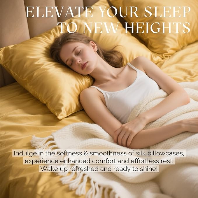 Ravmix Silk Pillow Cases with Zipper, 21momme Mulberry Silk Pillowcase for Hair Skin Health, Soft Smooth Breathable Cool Pillow Cover for Beauty Sleep with Gift Box 1PC(Standard 20"x26", Gold)