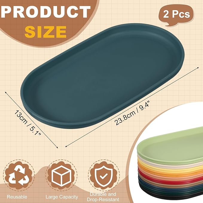 uxcell 2Pcs Fast Food Serving Trays, 9.4x5.1 Oval Reusable Restaurant Serving Trays for Kitchen Restaurant Coffee Fruit Burger Lunch Dessert, Dark Blue