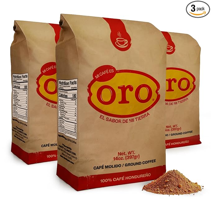 Mi cafe es ORO – Ground Coffee 100% Honduran Dark Roast; Exotic Flavor; Smooth Aroma; Ideal for Drip Coffee, Espresso, or French Press Brewing – Freshly Packed Coffee Bags – 14 Oz | 3-Pack