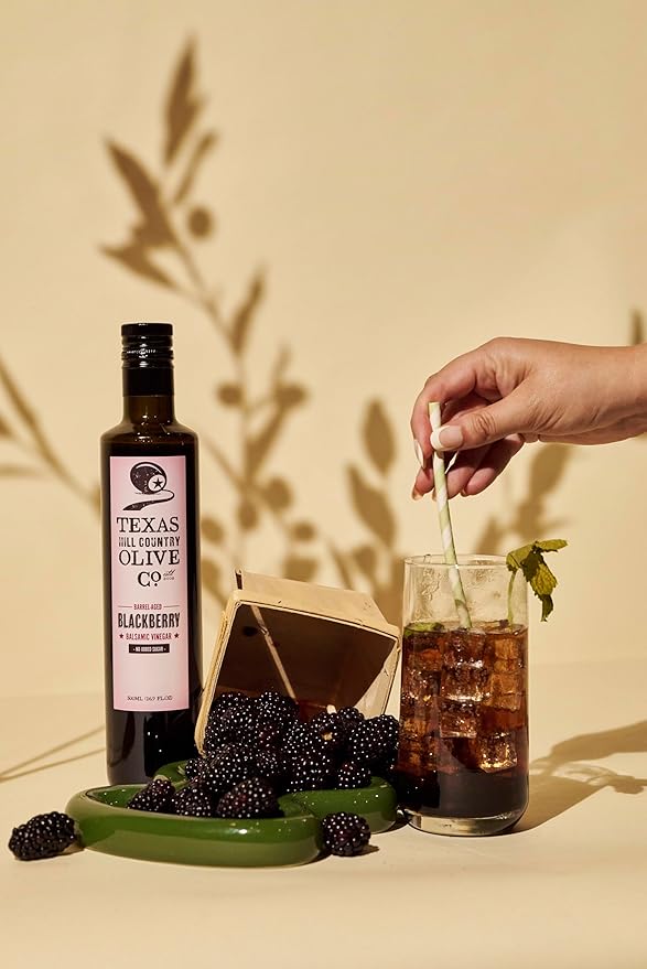 Blackberry Balsamic Vinegar - Gourmet Barrel Aged Infused Balsamic Vinegar - Great for Dressing Dipping Glazing - No Artificial Flavors or Added Sugar - Made in Texas (16.9 oz)
