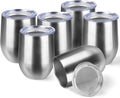 StarSpeed 12oz/6 Pack Wine Tumbler with lid, Stainless Steel Travel Mugs Stemless Double Wall Insulated Coffee Cup, Insulated Wine Glasses Travel Tumbler for Cold & Hot Drinks(Silver, 6)