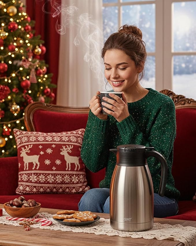 GiNT 51Oz Stainless Steel Thermal Coffee Carafe with Lid/Double Walled Vacuum Thermal Carafe / 12 Hour Heat Retention (Silver, 1.5L)