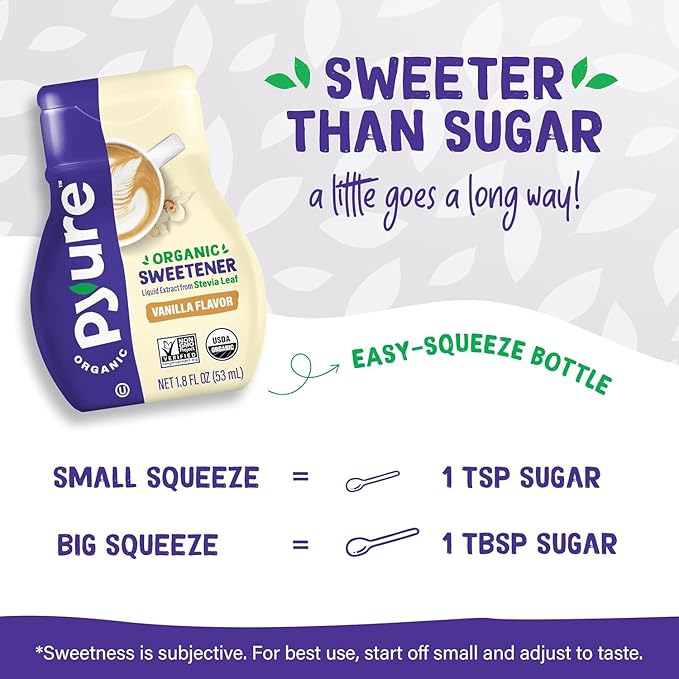 Pyure Organic Liquid Vanilla Stevia Drops | Stevia Liquid Sweetener Keto Sugar Substitutes | Zero Calorie, Zero Sugar, Zero Carb | Plant-Based Sugar Free Liquid Stevia Extract |1.8 oz (4 Pack)