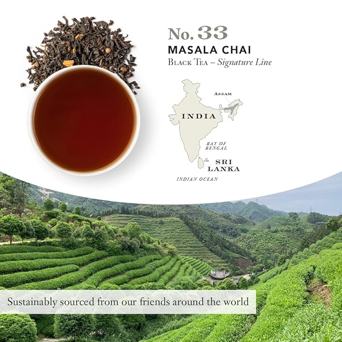 Steven Smith Teamaker Masala Chai No. 33, Caffeinated, Sugar-Free, Spiced, Full Leaf Black Assam Tea Blend, Tea Bags 15 Sachets, 1.8oz each
