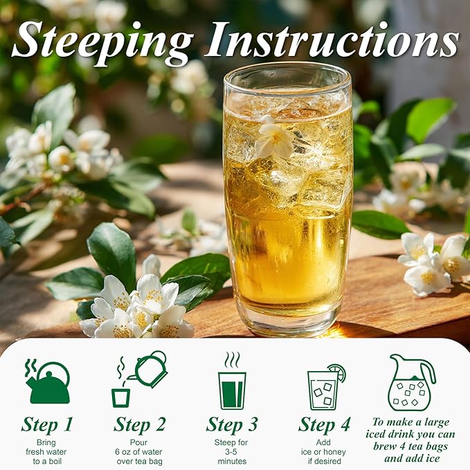 WT WEETEE Decaf Jasmine Green Tea Bags 100 Count, CO2 Decaffeinated Green Tea Infused with Jasmine Aroma | Resealable Kraft Bag | Brew Hot or Iced