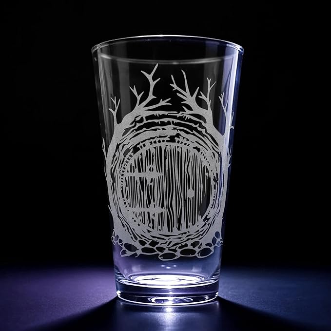 HOBBITON HOLE Engraved 16oz Pint Glass | Inspired by Tolkien Power Ring and Middle Earth | Great Christmas Gift Idea | Unique Elvish Fantasy Wizard Fantasy Decor!