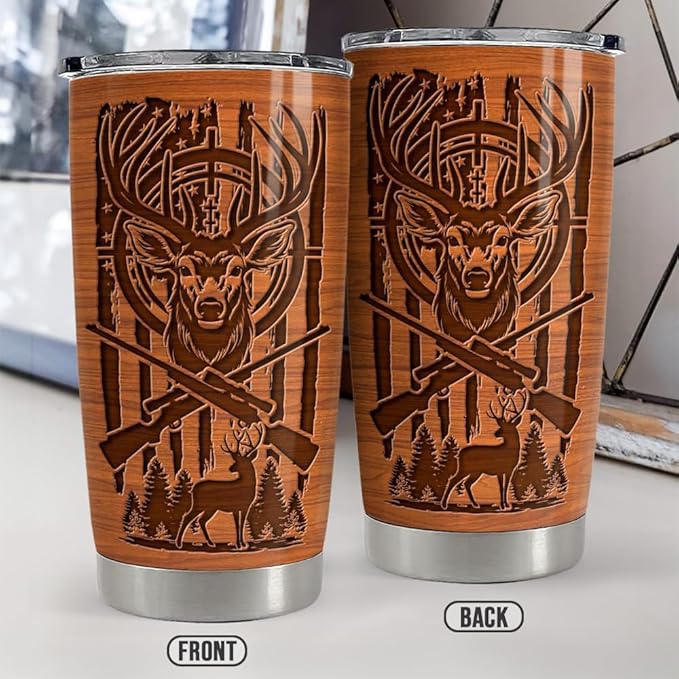 Hunting Tumbler 20oz Stainless Steel Insulated Travel Mug Cup for Men Deer Hunter Gifts for Birthday Christmas Fathers Day