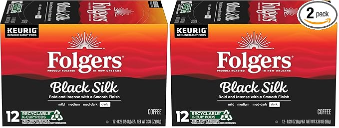 Folgers Black Silk Dark Roast Coffee, 12 Keurig K-Cup Pods (Pack of 2)