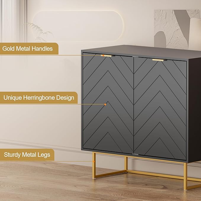 Scurrty 31.5" Black Sideboard Buffet Cabinet with Storage, Cabinet with Doors & Adjustable Shelf for Living Room & Kitchen