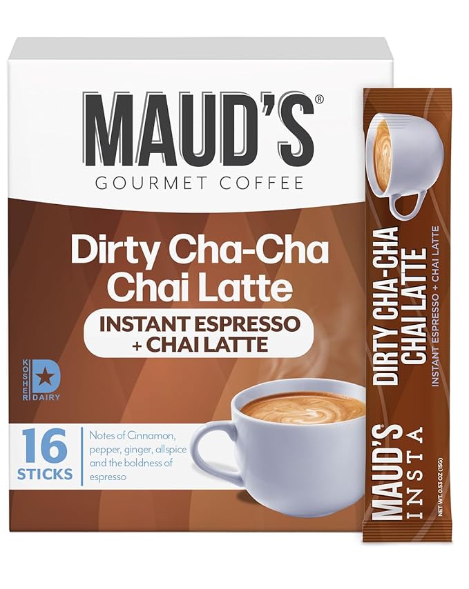 Maud's Espresso Chai Tea Latte Instant Packets, 16 ct, 100% Gourmet Blended Tea Leaves, Instant Hot or Iced Latte - Just add water