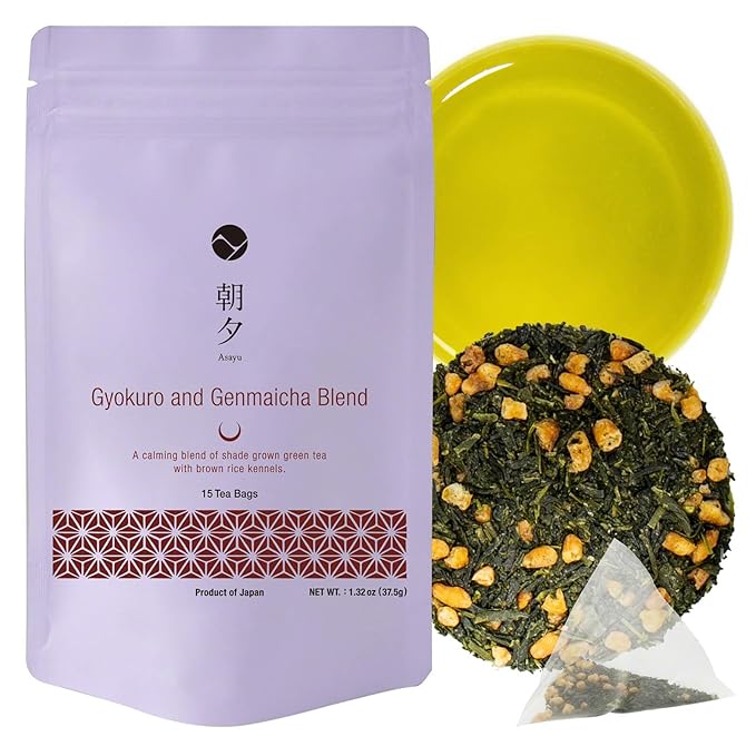 Asayu Japan Green - Timeless Brew Gift Set (Wakocha and Genmaicha with Gyokuro) 30 Tea Bags 100% Made in Japan, Japanese Black Tea and Roasted Brown Tea with Gyokuro Powder - Timeless Brew Japanese Tea Set