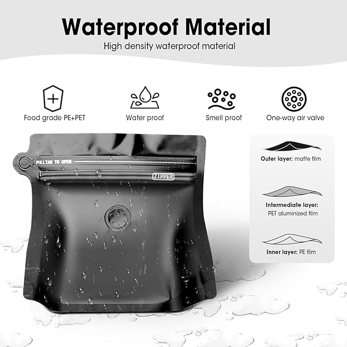 5oz 1/3 lb 60pcs Coffee Bags with Valve,Vented Coffee Bag Barrier Bags Store Bags Coffee Packaging Coffee Storage Pouches Stand-up Bags for Food Diamond Shaped Need to Use Heat Sealing Machine（Black）