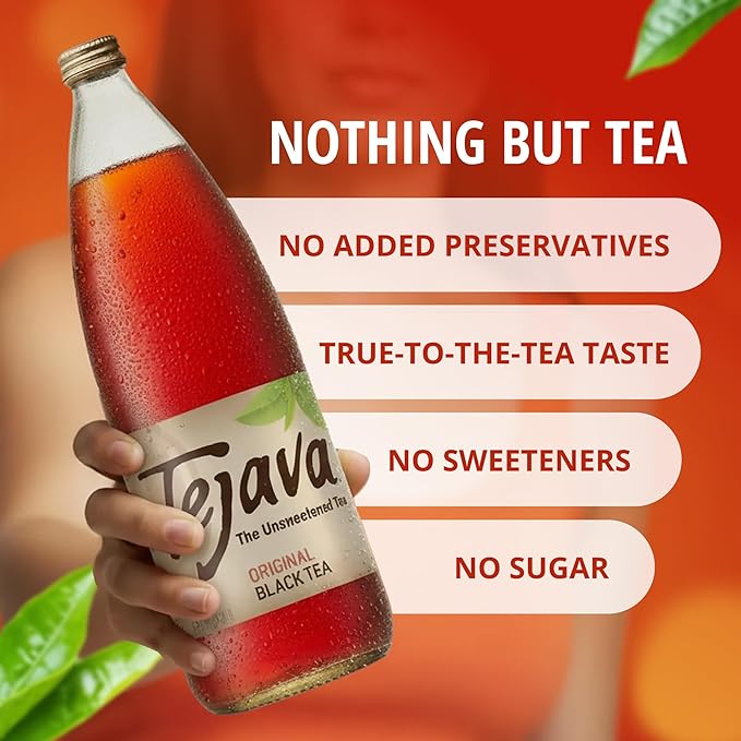 Tejava Original Unsweetened Black Iced Tea, 12 Pack, 1 Liter Glass Bottles, Non-GMO, Kosher, No Sugar or Sweeteners, No calories, No Preservatives, Brewed in Small Batches