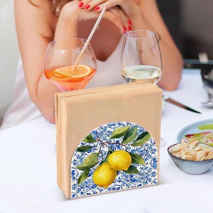 Lemon Tile Blue Napkin Holder for Table Paper Cocktail Napkin Holders for Kitchen Dinning Acrylic Dinner Napkin Dispenser for Dinner Home Decor Bar 2 Pack