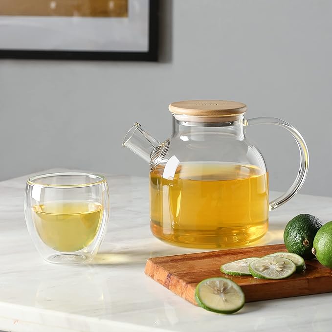 CnGlass Glass Teapot Stovetop Safe,40.6oz Clear Tea pot with Removable Filter Spout,Loose Leaf and Blooming Tea Maker