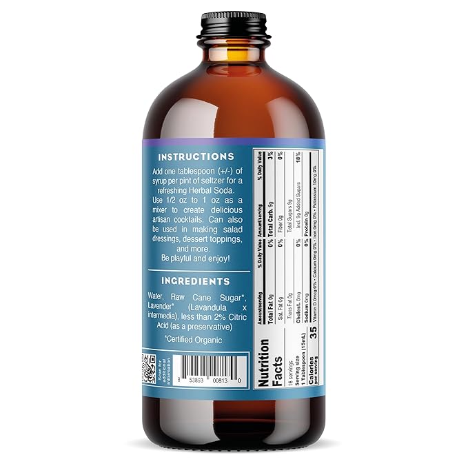 Bluestem Botanicals Organic Lavender Simple Syrup, 8 oz, Cocktail and Mocktail Mixer for Drinks, Non-Alcoholic