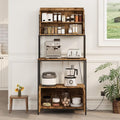 5-Tier Bakers Rack with Power Outlet, 67.7'' Freestanding Microwave Stand, Kitchen Storage Rack with Open Shelves & Cabinet, Industrial Coffee Bar for Pots, Pans & Spices, Rustic Brown