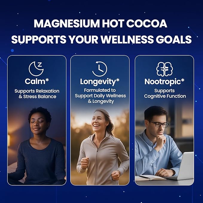 Magnesium Hot Cocoa Powder Mix | Superfood Sleep Powder with 10 Mushrooms, Magnesium Glycinate & L-Theanine | Plant-Based, Keto-Friendly | Calm, Longevity & Nootropic Nutrient Support, 10.58 OZ