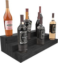 TONGMO Liquor Bottle Stand - 24 Inch 3 Tier Liquor Bar Bottle Display Shelf, Holds 18 Bottles, Real Wood, No Installation Required (Black)